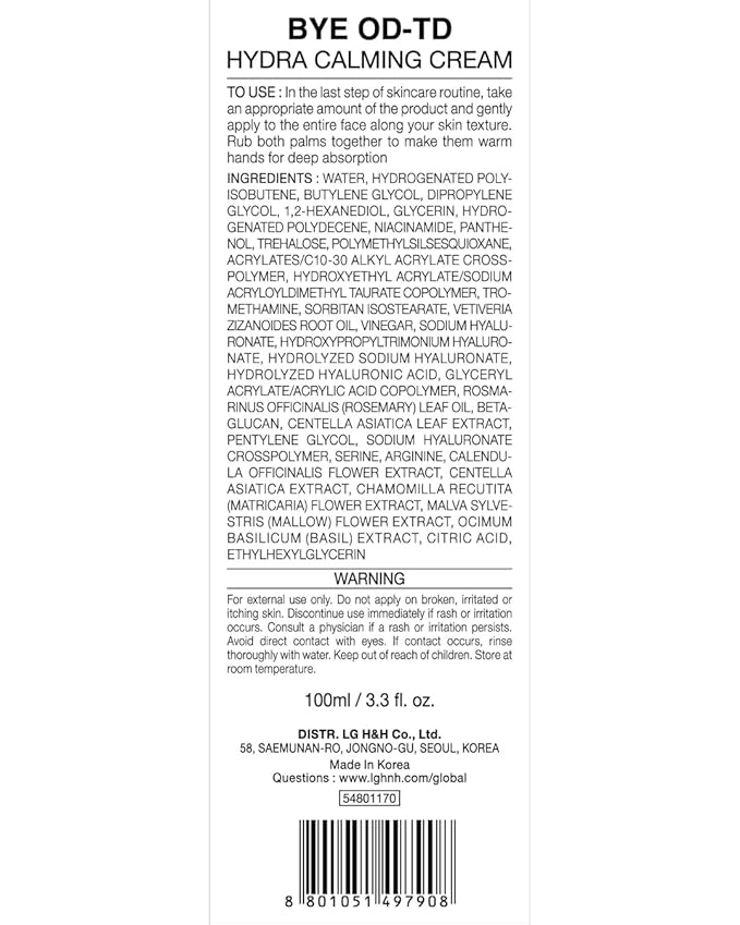 Spring Event Hydra Calming Cream (3.3fl oz) - Gentle Formula, Long Lasting Deep Hydration & Moisturizing Gel for Dry Skin, Barrier Repair, Korean Skin Care. Panthenol, CICA