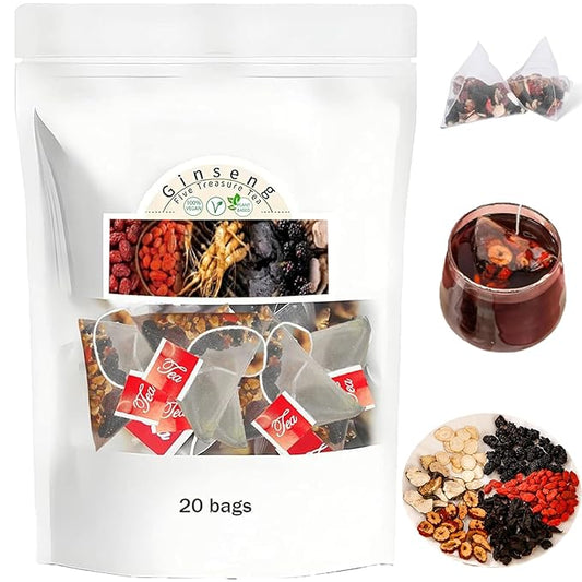 Kidney Tea Formula Ginseng Five Treasure Tea, Ginseng Six Treasure Combination Scented Red Date Wolfberry Chinese Kidney Cleanse Men's Health Mulberry for Men Women (1)