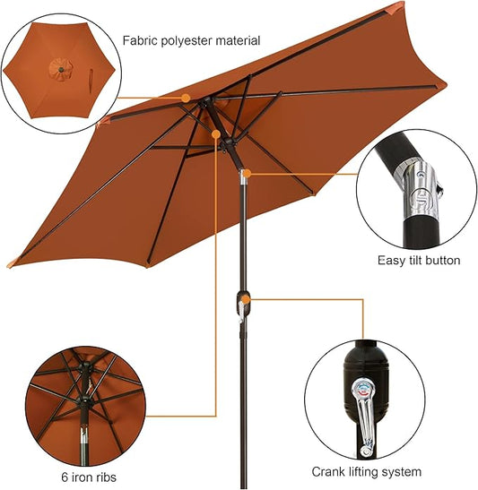 Blissun 7.5 ft Patio Umbrella, Yard Umbrella, Outdoor Market Umbrella with Push Button Tilt Crank, Rust