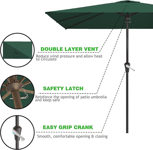 8' x 10' Rectangular Patio Umbrellas for Outdoor, Outdoor Table Umbrella, Large Outdoor Patio Umbrellas with 8 Sturdy Ribs for Market, Garden, Pool (Dark Green)
