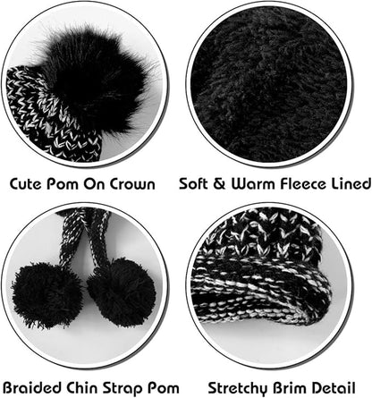 DOCILA Winter Beanie Hat for Women Warm Fleece Lined Pom Knit Earflap Hats Cute Outdoor Snow Ski Skull Cap