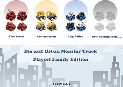 Pull Back Die-cast Alloy City Police Car Vehicles Playset, Monster Truck,Friction Powered Toy Cars,4 Pack,Toys for 3+ Years Old Kids,Christmas/Birthday Gift for Boys & Girls,Party Favors…