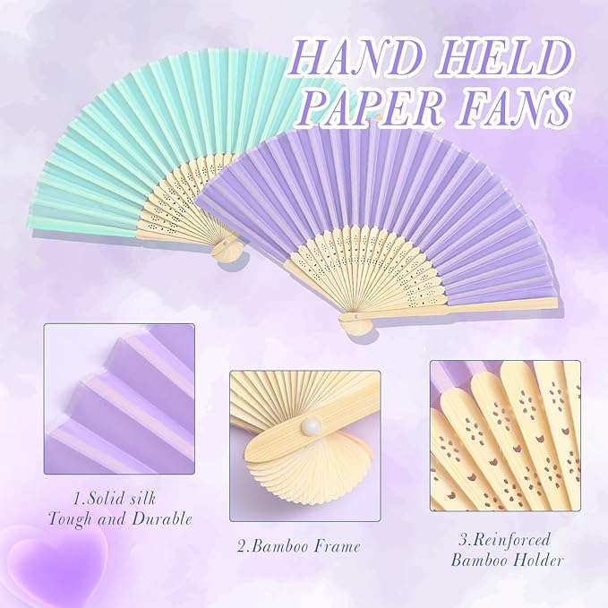 Blulu 40 Pcs Folding Hand Fans for Line Dancing Bulk Silk Bamboo Popping Clapping Fans for Line Dancing Boots On The Ground for Women Foldable Summer Beach Wedding Gifts (Macaroon Color)