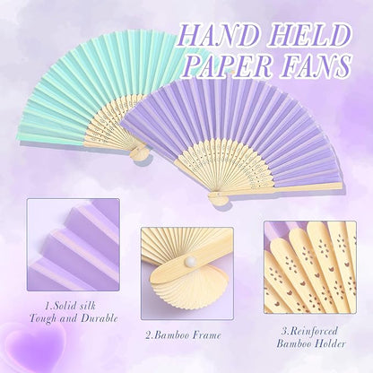 Blulu 40 Pcs Folding Hand Fans for Line Dancing Bulk Silk Bamboo Popping Clapping Fans for Line Dancing Boots On The Ground for Women Foldable Summer Beach Wedding Gifts (Macaroon Color)