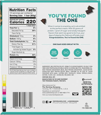 ONE Protein Bars, Chocolate Chip Cookie Dough, Gluten Free with 20g Protein and 1g Sugar, Pantry Staples, 2.12 oz (12 Count)