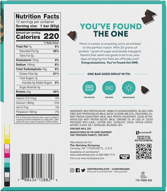 ONE Protein Bars, Chocolate Chip Cookie Dough, Gluten Free with 20g Protein and 1g Sugar, Pantry Staples, 2.12 oz (12 Count)