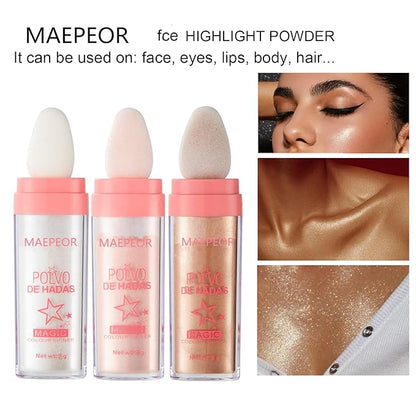 MAEPEOR Highlighter Powder Stick 6 Colors Shimmer Not-sticky