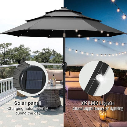 ABCCANOPY Solar Led Patio Umbrellas 3-Tiers 11FT (Dark Gray)