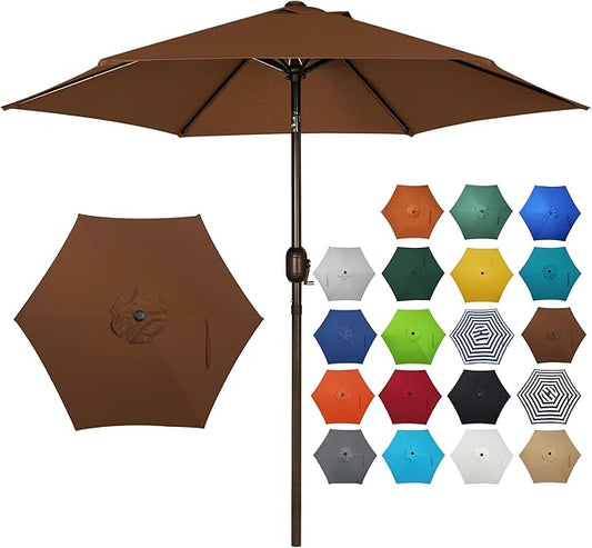 Blissun 7.5 ft Patio Umbrella, Yard Umbrella, Outdoor Market Umbrella with Push Button Tilt Crank, Brown