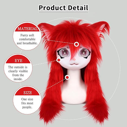 JUNBOON Furry Animal Headgear Beast Full Head Mask Headwear Doll Cosplay Costume Halloween Fursuit