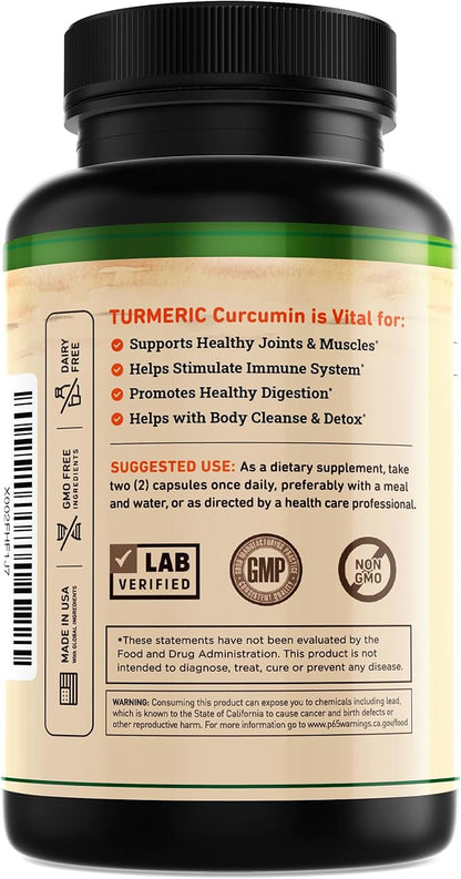 Nature's Base Turmeric Curcumin Supplement - with Ginger, Apple Cider Vinegar, & BioPerine Black Pepper Extract - 95% Curcuminoids - 60 Capsules