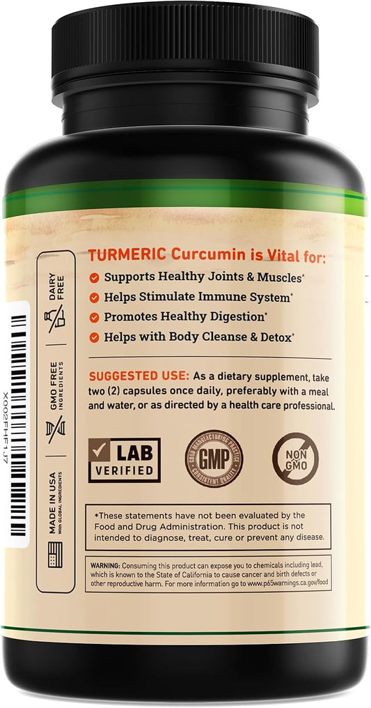 Nature's Base Turmeric Curcumin Supplement - with Ginger, Apple Cider Vinegar, & BioPerine Black Pepper Extract - 95% Curcuminoids - 60 Capsules