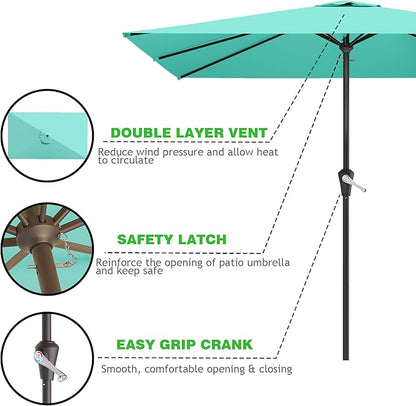 8' x 10' Rectangular Patio Umbrellas for Outdoor, Outdoor Table Umbrella, Large Outdoor Patio Umbrellas with 8 Sturdy Ribs for Market, Garden, Pool (Cerulean)