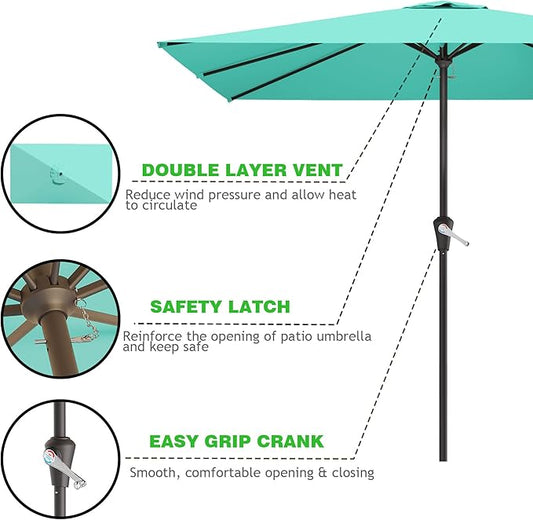 8' x 10' Rectangular Patio Umbrellas for Outdoor, Outdoor Table Umbrella, Large Outdoor Patio Umbrellas with 8 Sturdy Ribs for Market, Garden, Pool (Cerulean)