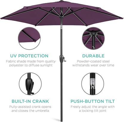 Best Choice Products 7.5ft Heavy-Duty Round Outdoor Market Table Patio Umbrella w/Steel Pole, Push Button Tilt, Easy Crank Lift - Amethyst Purple