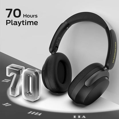 Monster Persona 3rd ANC Active Noise Canceling Headphones, Over Ear Wireless Headphone Bluetooth with Mic, 70 Hours Playtime Bluetooth Headphones, Foldable Lightweight Headphone Comfort Fit, Black