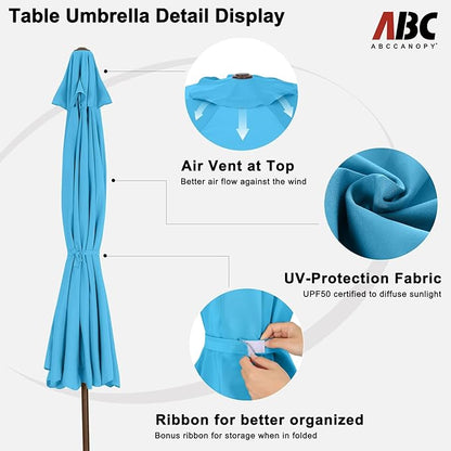 ABCCANOPY Patio Umbrella 7.5ft, Outdoor Table Umbrella with Push Button Tilt and Crank, 8 Ribs Umbrella for Patio Pool Garden Deck (Turquoise)