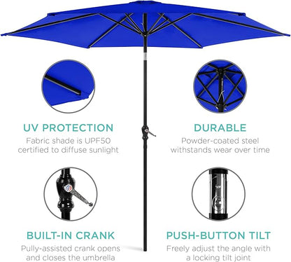 Best Choice Products 10ft Outdoor Steel Polyester Market Patio Umbrella w/Crank, Easy Push Button, Tilt, Table Compatible - Resort Blue