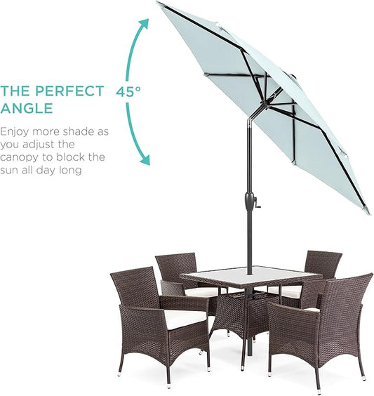 Best Choice Products 7.5ft Heavy-Duty Round Outdoor Market Table Patio Umbrella w/Steel Pole, Push Button Tilt, Easy Crank Lift - Baby Blue