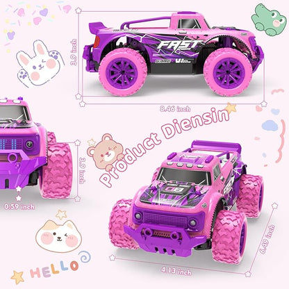 Remote Control Car for Girls: 1:20 Scale Pink Purple Rc Truck with LED Light and DIY Windmills - 20Km/h All Terrain Fast RC Cars, 2.4GHz Monster Truck Toys for Kids Gift