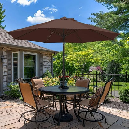 PatioKingdom 9FT Patio Outdoor Umbrella-UPF 50+ Sun Shade with Wind Vent, Push-Button Tilt & Smooth Crank Lift, Rust-Resistant Fiberglass Frame for Garden, Backyard,Yard