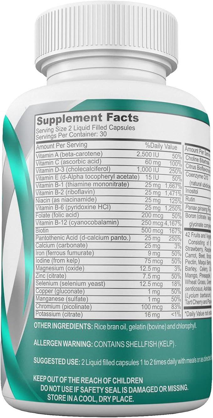 Gastric Bypass Vitamins with Iron Plus 42 Super Fruits & Vegetables for Post Bariatric Surgery Must Haves, Quick-Dissolve Gel Caps
