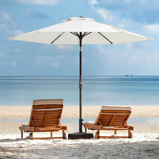 JEAREY 7.5FT Patio Umbrella Market Table Umbrella with 6 Sturdy Ribs, Push Button Tilt/Crank Outdoor Umbrella for Garden, Deck, Backyard, Pool and Beach,Creamy-White