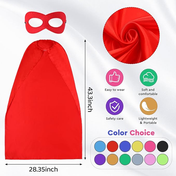 Leyndo 16 Set Party Capes and Masks for Adults Women Men Heroic Group Costume for Role Play Birthday Dressing up Party