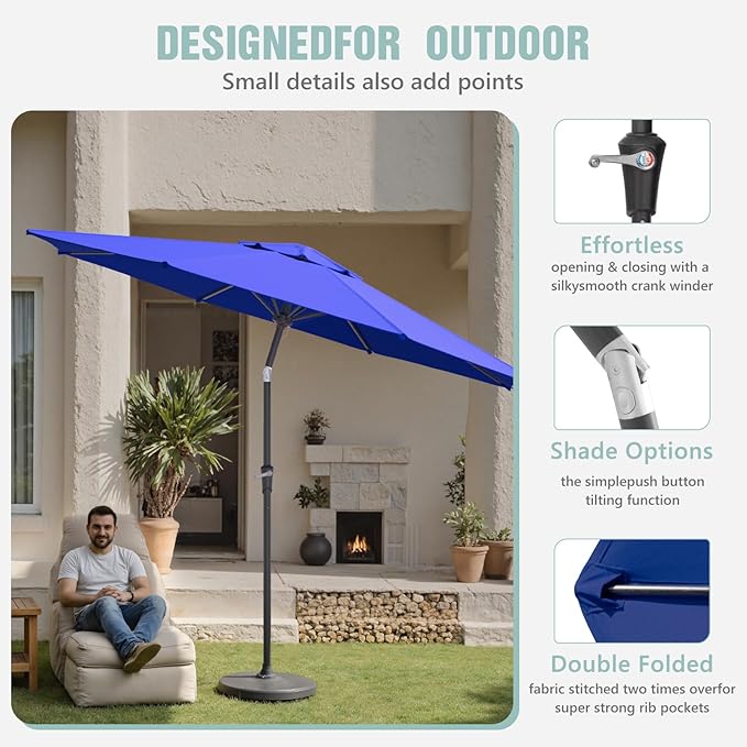Patio Umbrellas, Pool Umbrella, Outdoor Umbrella with Push Button Tilt/Crank, Deck Umbrellas, Market Umbrela Table for Backyard, Deck, Garden, Pool
