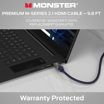 Monster M-Series 3000 Certified Premium 8K High Speed HDMI Cable - 2.1, 4K 120Hz HDMI Cable, 48 Gbps - HDMI Cables for Apple TV, Roku, Smart TV, Laptop, Montior - 9.8 ft