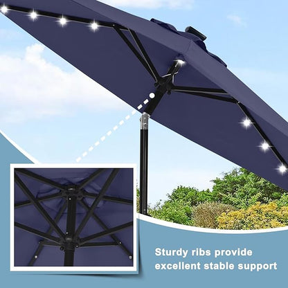 ABCCANOPY Durable Solar Led Patio Umbrellas with 24LED Lights 7.5FT with 6 Sturdy Ribs (Navy Blue)