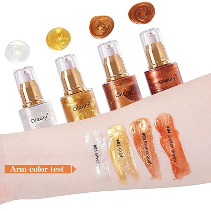 Shimmer Body Oil, Highlighter Makeup Smooth Glitter Glow Golden Brown)