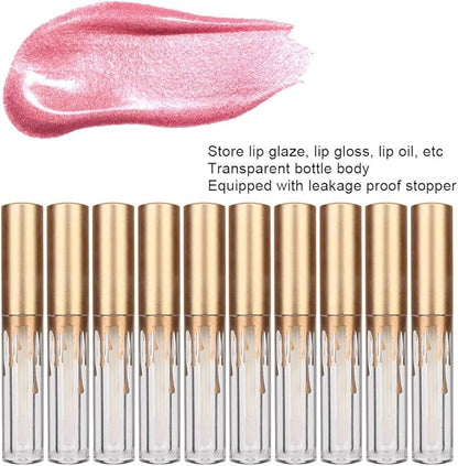 10 pcs Empty Lip Gloss Tubes, Transparent and Glod Plastic Lip Gloss Tube Containers DIY Lipstick Balm Travel Makeup Transparent Bottle With Matte Gold Cap Lip Gloss Bottles
