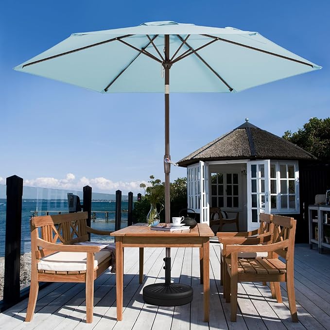 JEAREY 7.5FT Patio Umbrellas Outdoor Umbrella Table Market Umbrella with 6 Ribs,Tilt Button for Pool Deck Backyard Garden,Light Blue
