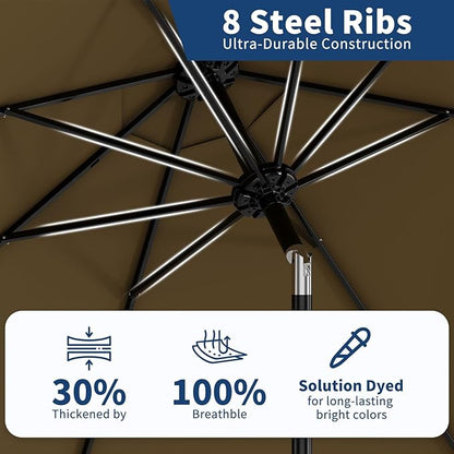 9Ft Patio Umbrella - 8 Sturdy Ribs Outdoor Table Umbrella with Crank Lift & Push Button Tilt - Market Umbrella for Pool, Deck, Yard, Garden - Taupe