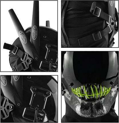 Punk Mask Cosplay for Men, Cyberpunk Skull Mask with LED Light, Techwear Mask Futuristic Mask for Adult