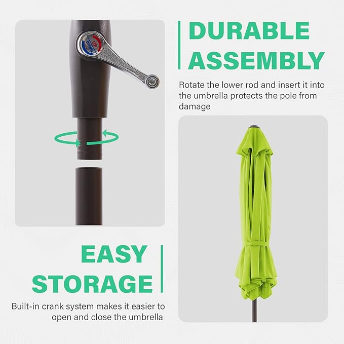 JEAREY 7.5FT Patio Umbrella Market Table Umbrella with 6 Sturdy Ribs, Push Button Tilt/Crank Outdoor Umbrella for Garden, Deck, Backyard, Pool and Beach,Apple Green