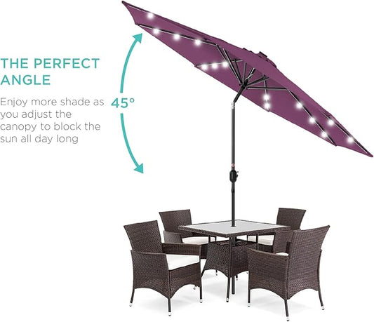 Best Choice Products 10ft Solar Polyester LED Lighted Patio Umbrella w/Tilt Adjustment and UV-Resistant Fabric - Amethyst Purple