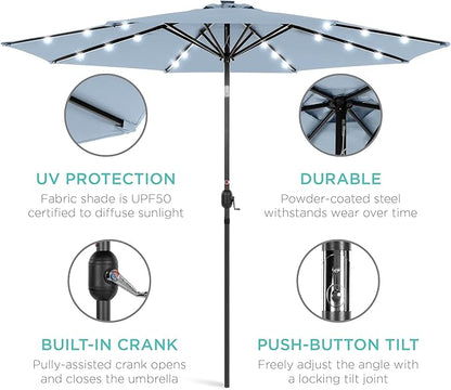 Best Choice Products 10ft Solar Polyester LED Lighted Patio Umbrella w/Tilt Adjustment and UV-Resistant Fabric - Breeze Blue