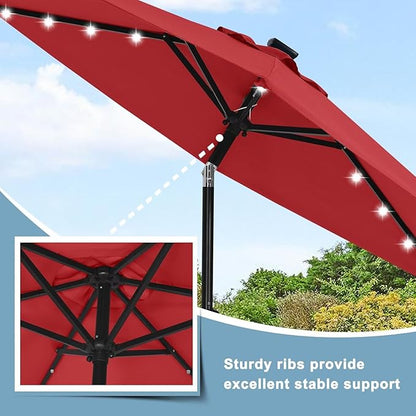 ABCCANOPY Durable Solar Led Patio Umbrellas with 24LED Lights 7.5FT with 6 Sturdy Ribs (Burgundy)