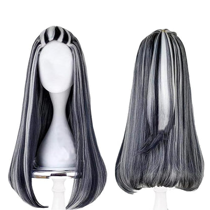 Monster Frankie Stein Wig High School Frankie Stein Cosplay Black And White Wig with Ponytail Long Straight Heat Resistant Costume Wig