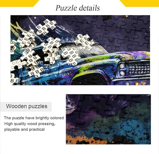 Jigsaw Puzzle 500 Pieces (Cool Monster Truck), Car Theme Zigsaw with Storage Bag and Reference Picture Easy to Solve