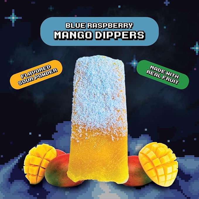 Final Boss Sour Candy, Fun Dip, Extreme Super Sour Blue Raspberry Powder with Real Candy-Tasting Dried Mangoes, (3.5 Ounces Bags, Pack of 4 Bags) - Vintage Old School 80s and 90s Party Candy