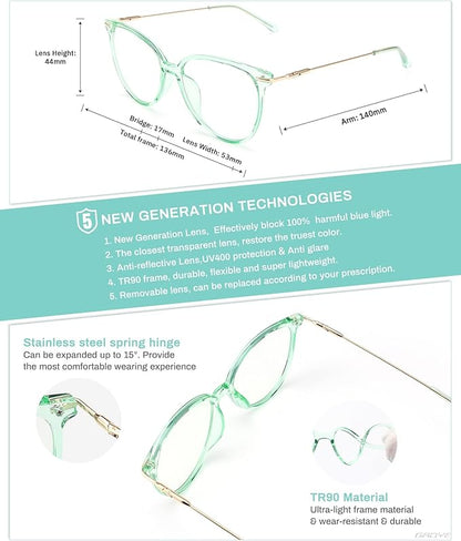 Gaoye Cute Retro Blue-Light Glasses - Mixed Material Frames, Metal Arms, Plastic Nosepads - UV400 Computer Lenses