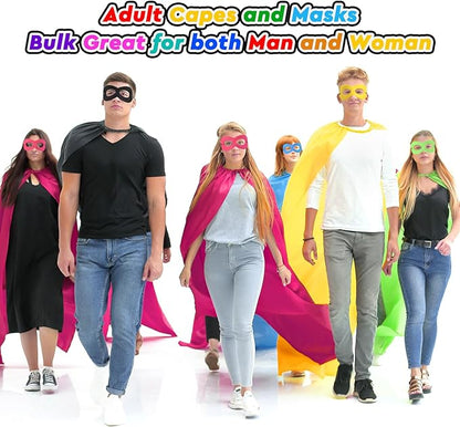 Leyndo 16 Set Party Capes and Masks for Adults Women Men Heroic Group Costume for Role Play Birthday Dressing up Party