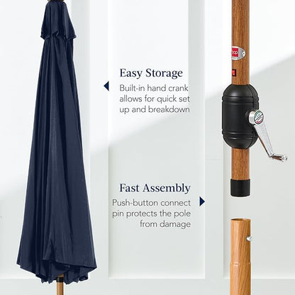 Best Choice Products 10ft Solar Market Patio Umbrella w/Woodgrain Pattern Pole, LED Lights, Tilt & Crank – Outdoor Sun Shade for Backyard Table, Deck, Poolside – Navy Blue