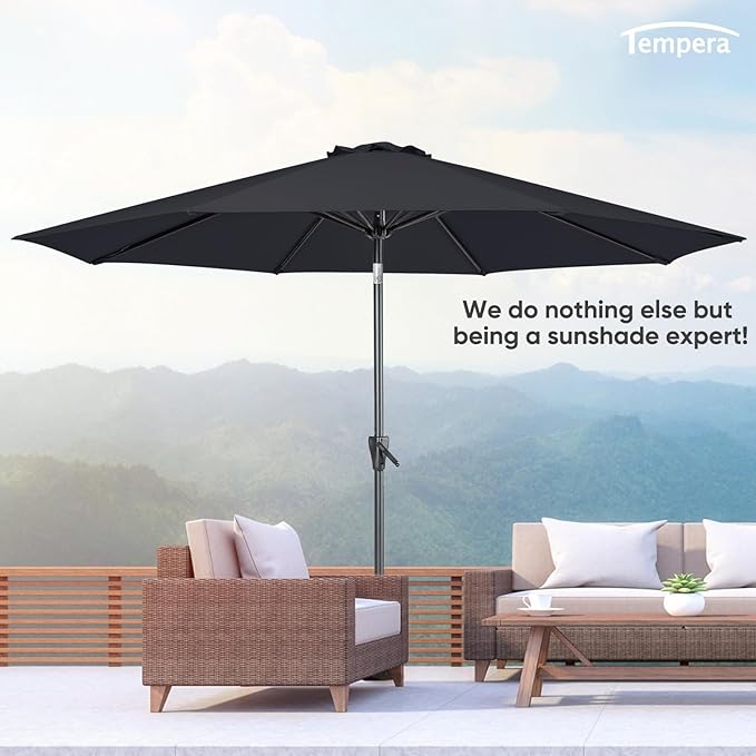 Tempera Patio Market Outdoor Table Umbrella with Push Button Tilt and Crank,Large Sun Umbrella with Sturdy Pole&Fade resistant canopy,Easy to set