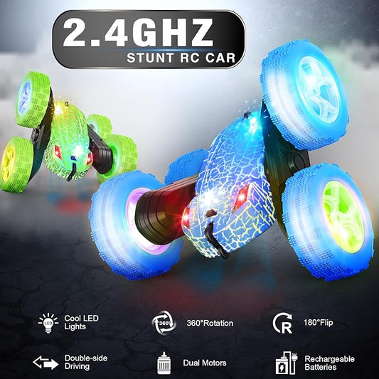 Remote Control Car, RC Cars Toys, 2.4GHz 4WD Fast RC Cars with Double Sided 360° Rotation Kids Toys Monster Truck Toys for Girls RC Truck Toy Cars for Boys
