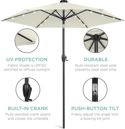 Best Choice Products 7.5ft Outdoor Solar Market Table Patio Umbrella for Deck, Pool w/Tilt, Crank, LED Lights - Ivory