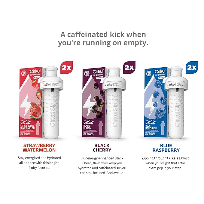 Cirkul GoSip Flavor Cartridge Variety Pack with Caffeine, 6-Pack (2 Blue Raspberry, 2 Black Cherry, 2 Strawberry Watermelon)